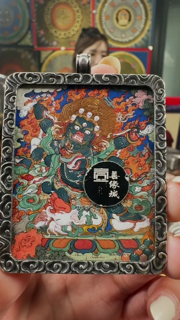 吊坠壹善缘城手绘唐卡大黑天