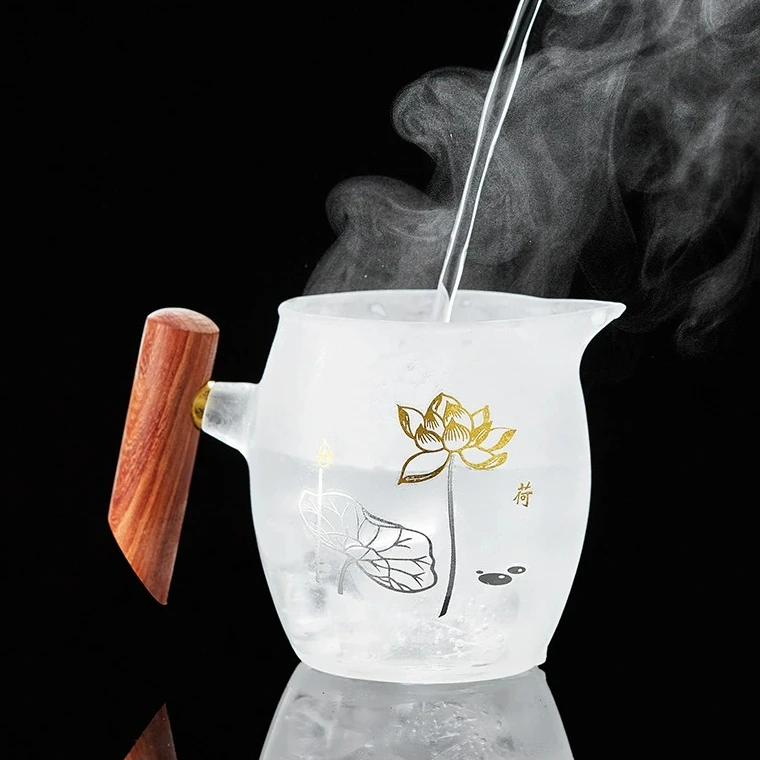 高硼硅玻璃木雀公杯茶海公道杯家用木把分茶器功夫茶具带茶漏匀杯