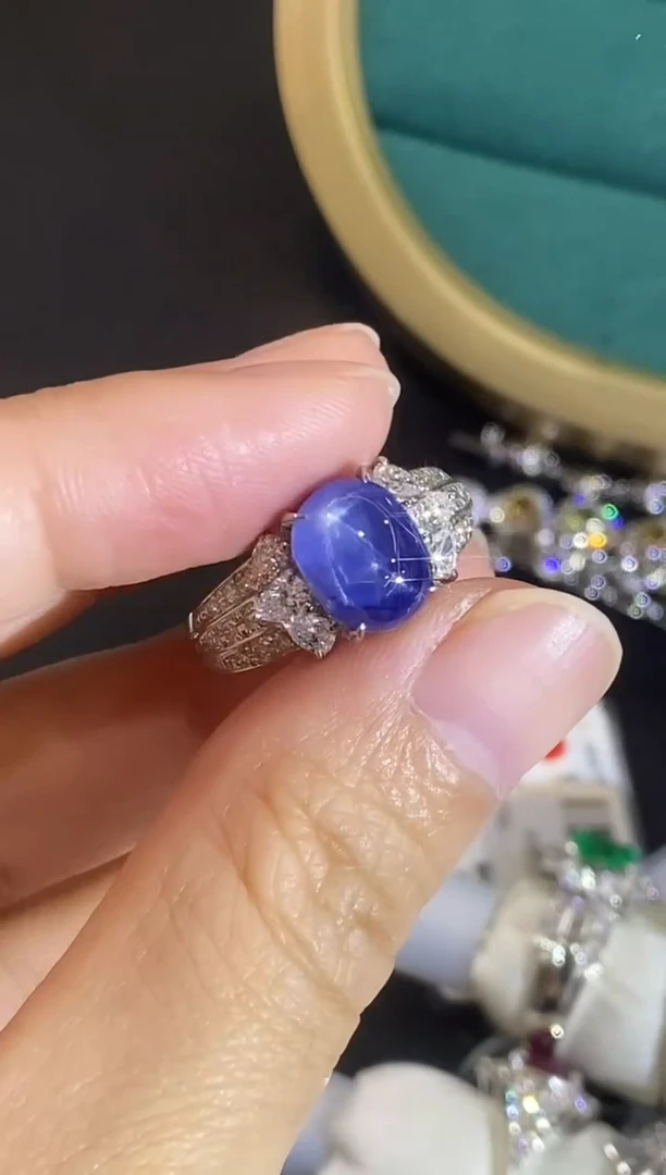 戒指蓝宝石铂Pt900镶嵌222