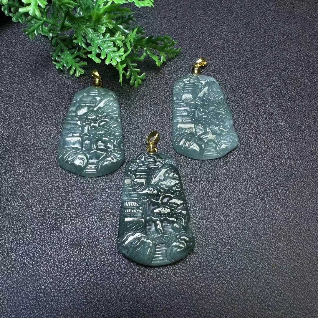 AT5137【福嘟嘟】A货翡翠山水牌吊坠-配绳子-多样性只发一件