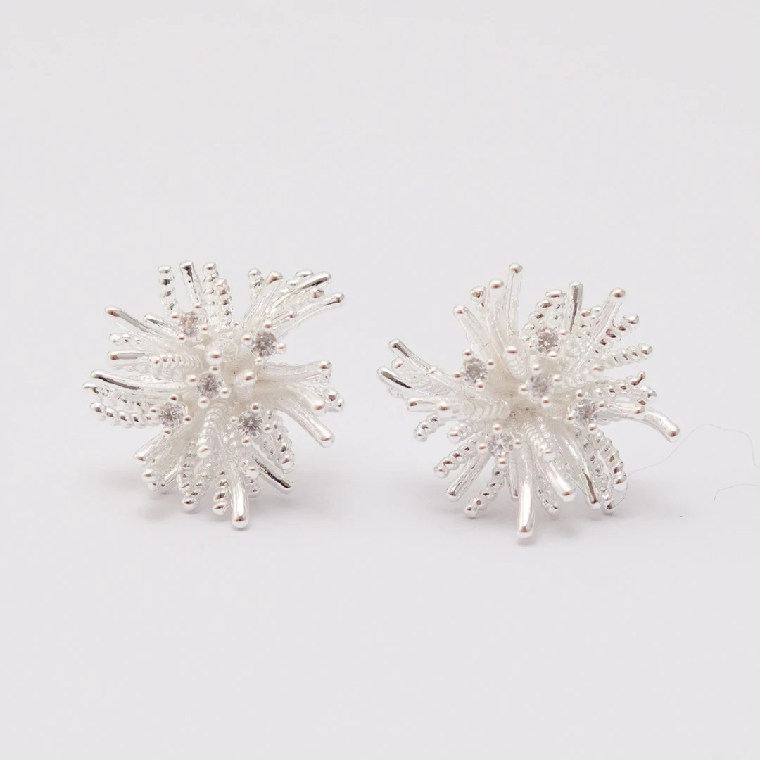 铜合金合成锆石耳饰 小众【烟火随身】重工轻奢锆石烟花蒲公英耳钉