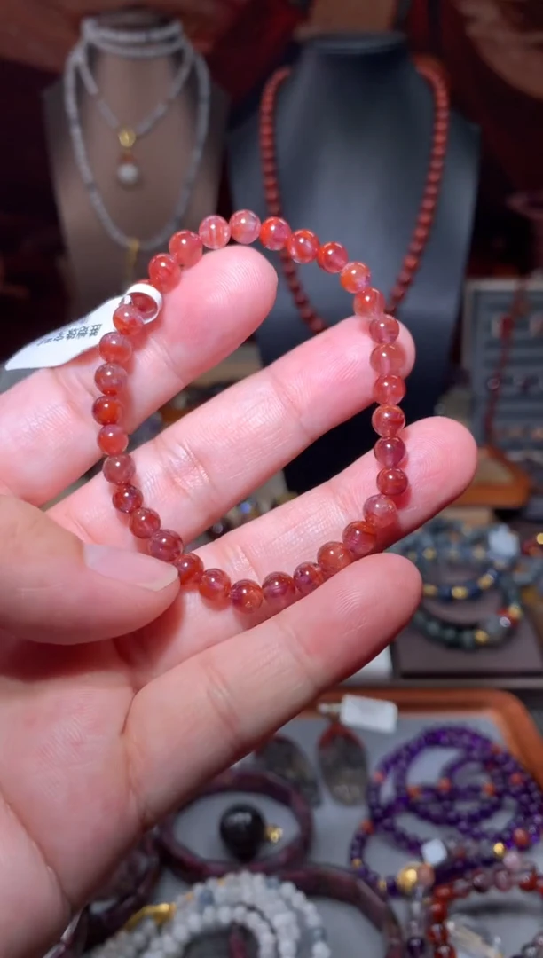 未镶嵌珠宝半成品水晶红极光手串5mm+