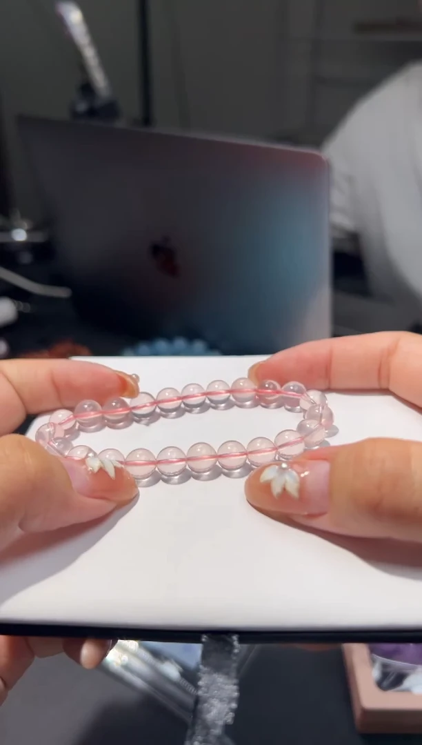未镶嵌手链芙蓉石巴西粉水晶带雪花手串