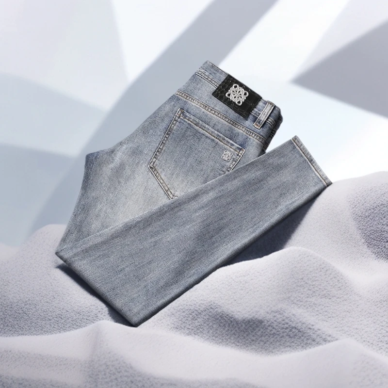 宾斯洛特时尚潮牌牛仔裤男时尚百搭商务修身中腰薄款夏季潮流轻薄