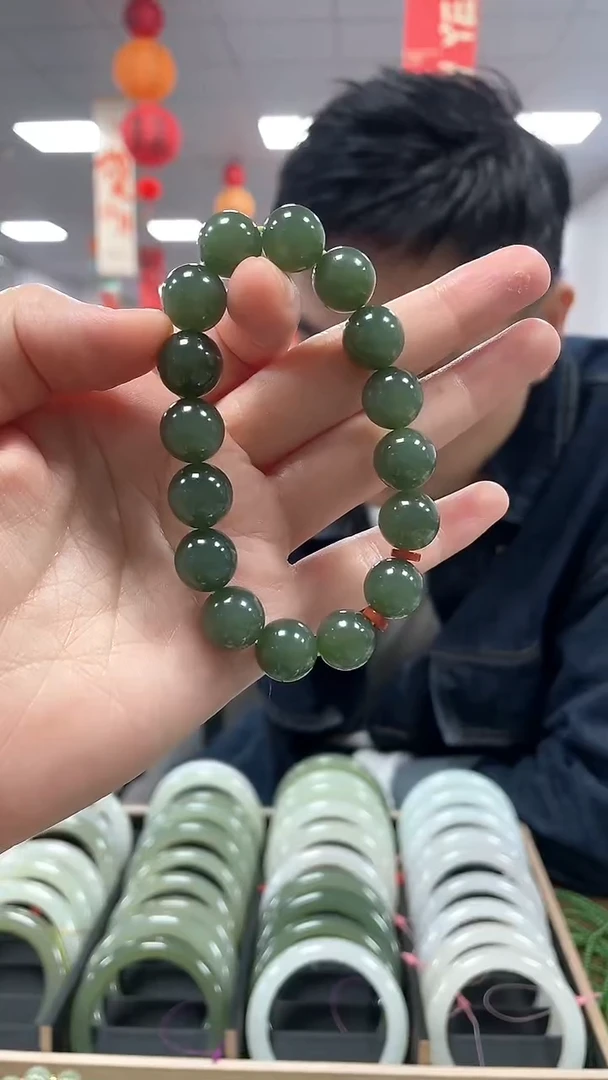 【闪购商品】和田玉手链未镶嵌沙枣青卡12手串一件