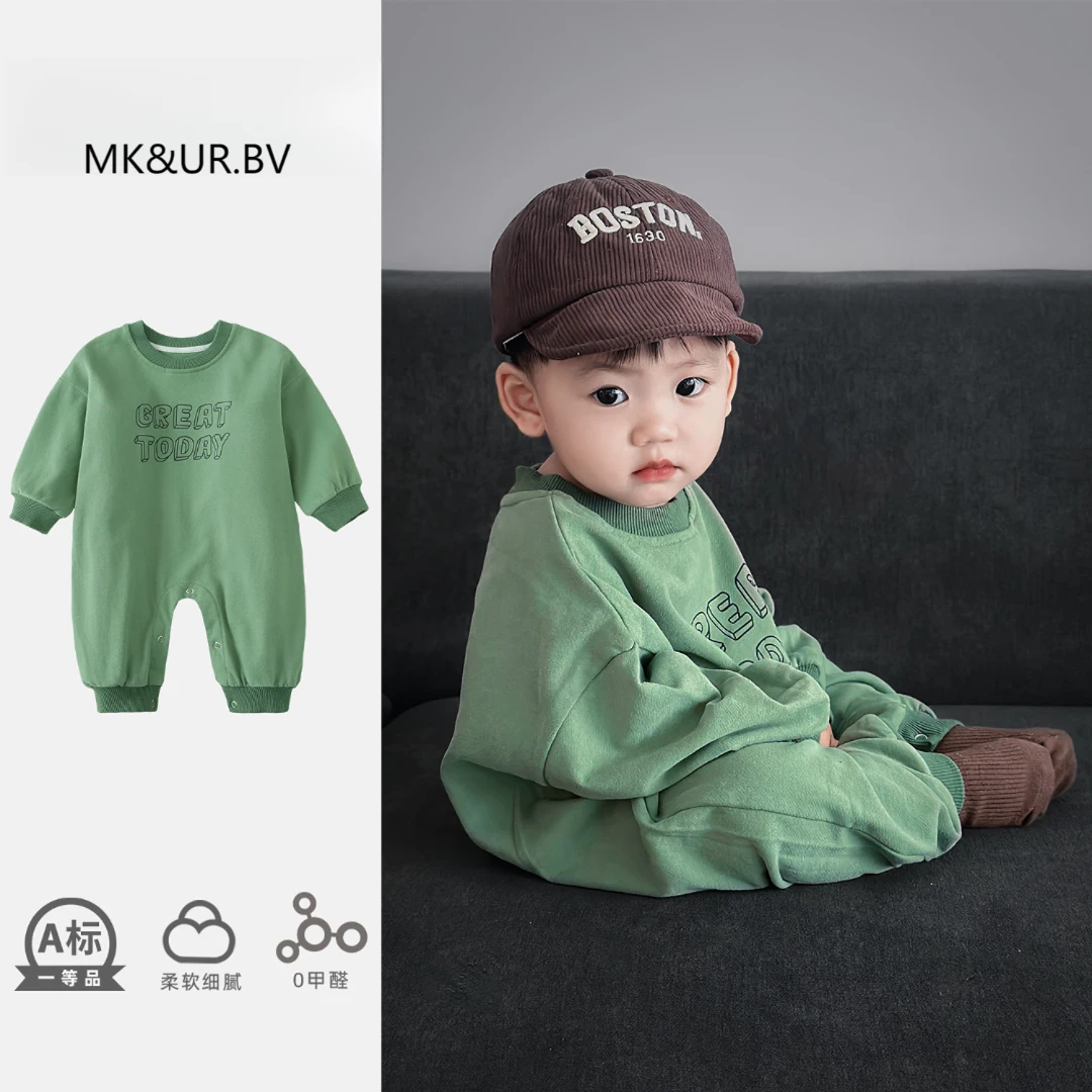 MK&UR.BV婴儿连体衣秋季洋气男宝宝衣服春秋新款韩版满月宝宝衣服