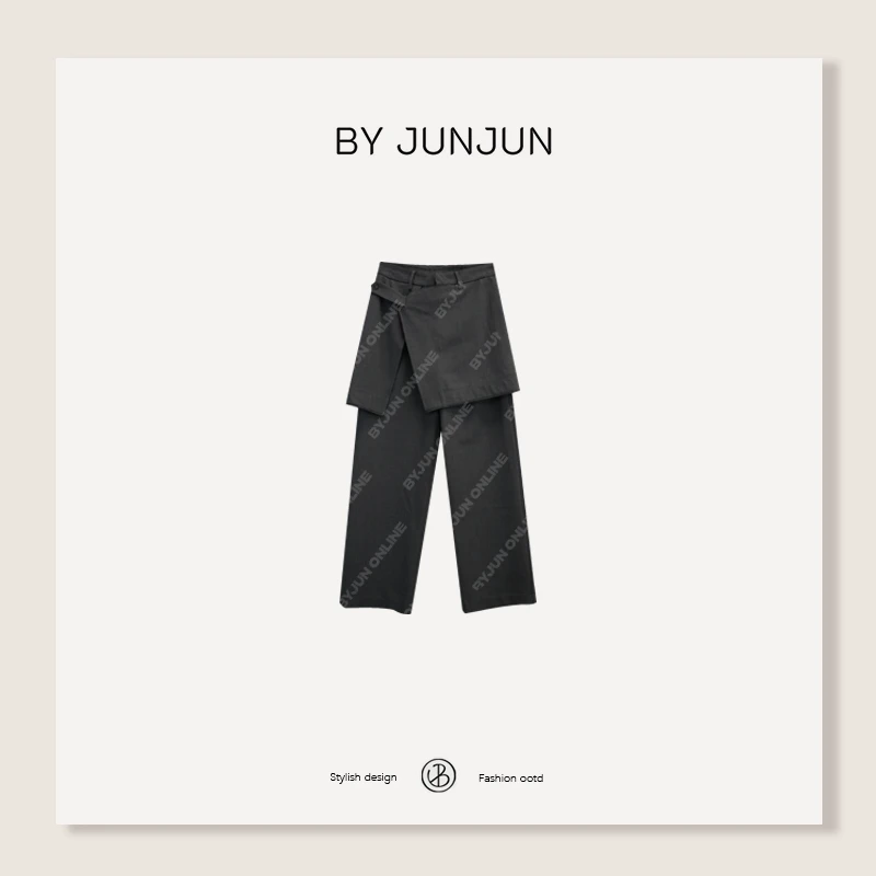 ByJunjun【赫尔辛】假两件屁帘手缝裤脚边西裤
