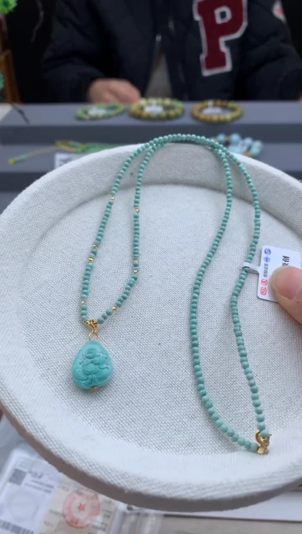 18K金镶嵌绿松石小米珠套链茜.D77