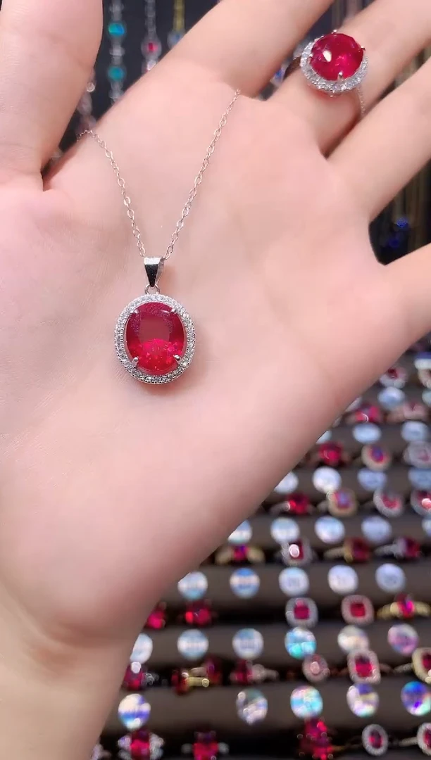 银S925镶嵌吊坠(赠链)红宝石银色10.12