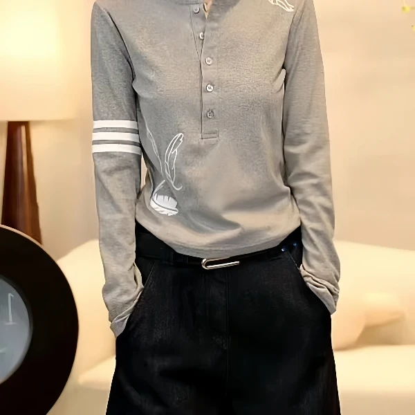 纯棉藏青半开领长袖打底衫t恤秋季大码胖MM显瘦内搭打底衫女内搭