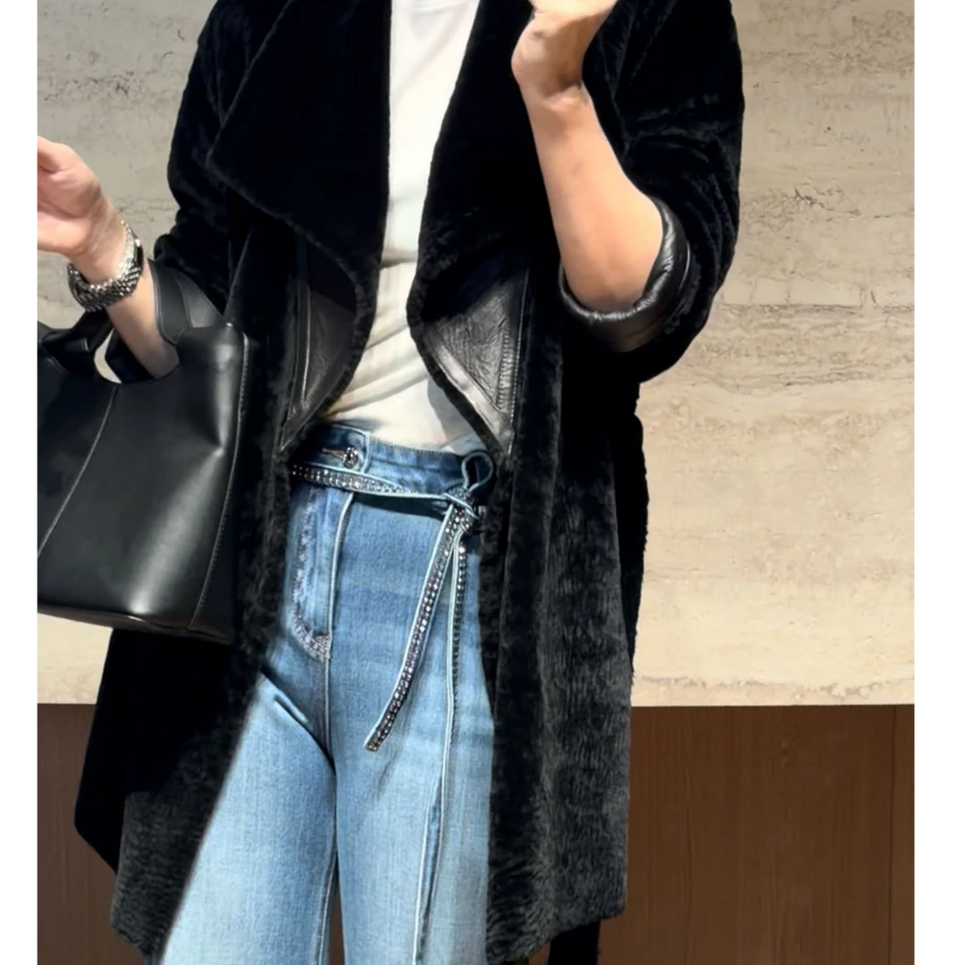 TANTAN 时尚轻奢中长款翻领秋冬毛呢外套3373