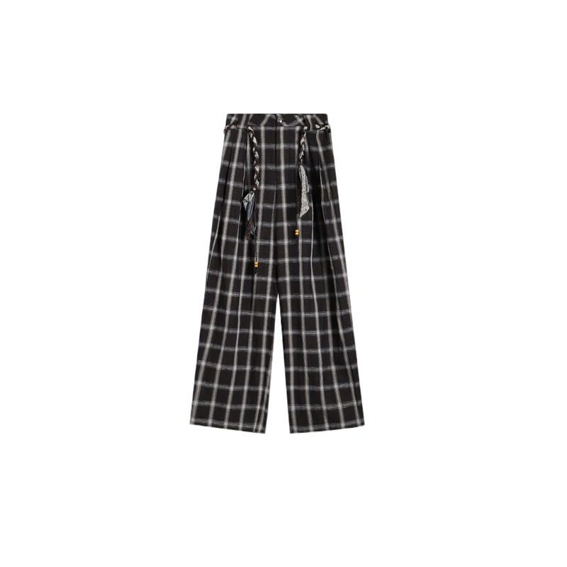 高腰格子阔腿裤女秋冬宽松休闲裤子JYY-W62121