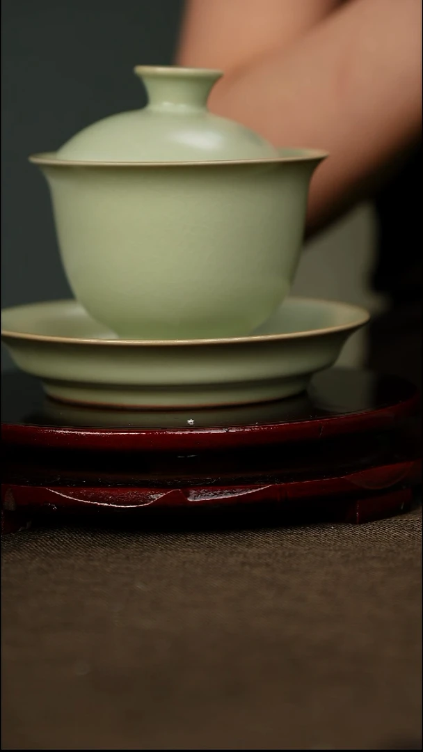 年***叔粉青 三才盖碗
