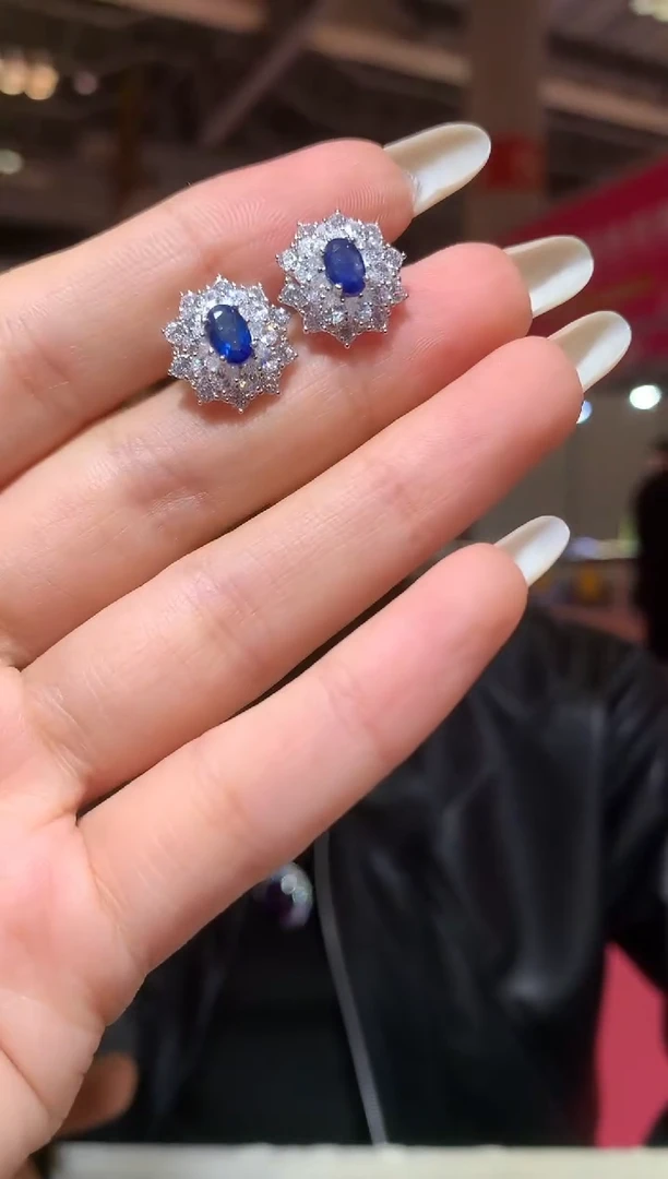 耳饰蓝宝石银S925镶嵌【宝石世家严选】