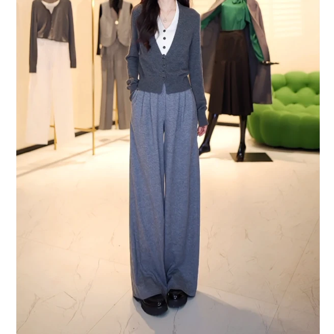 AMASS/阿玛施秋季新款气质时尚静奢风高腰通勤百搭直筒裤5100661