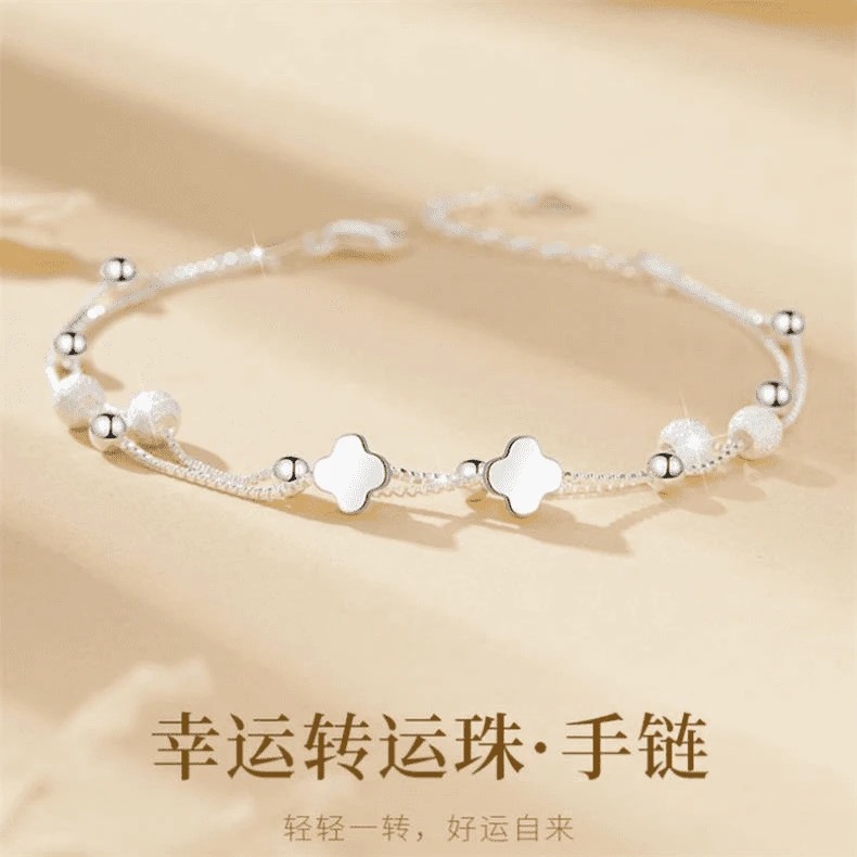 足银手链 纯银四叶草手链999足银手饰轻奢小众银饰节日礼物送女友