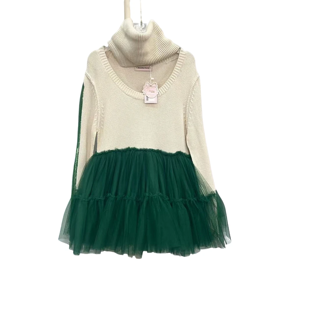 4214【珍珍优选】设计百搭师新款拼接纱纱春季长袖女装连衣裙时尚