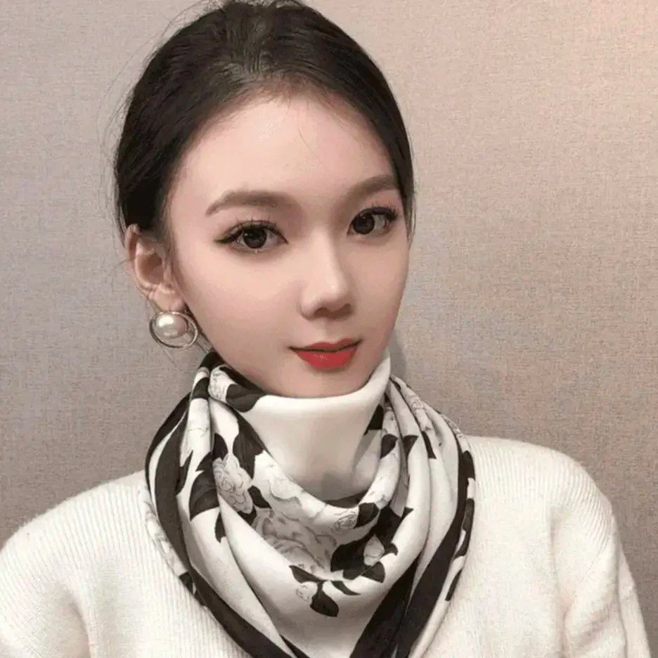 2024磁吸扣栀子花开围巾方巾女洋气围脖气质百搭防风保暖秋冬季
