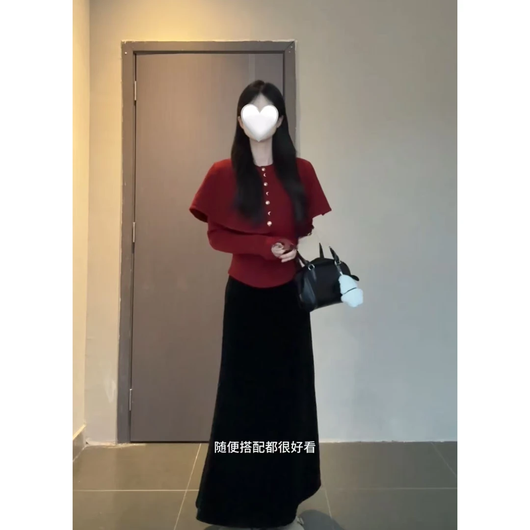 时尚套装针织衫冬季高腰复古港风开衫针织轻熟风四件套