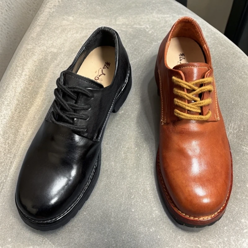 德比正装单鞋欧美风轻便耐磨休闲皮鞋纯色黑色男士真皮商务