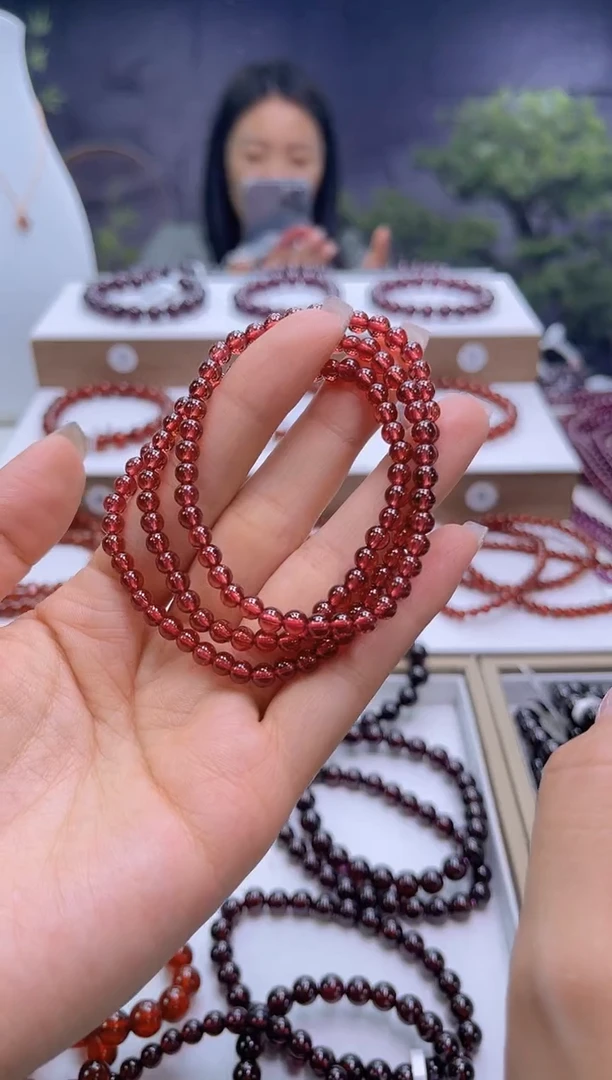 【闪购商品】石榴石手链未镶嵌香槟粉石榴石多圈4mm+多样式发一