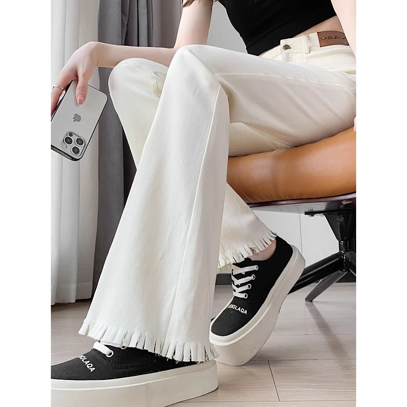 毛边微喇牛仔裤女2025新款高腰小个子加长秋季显瘦修身弹力喇叭裤