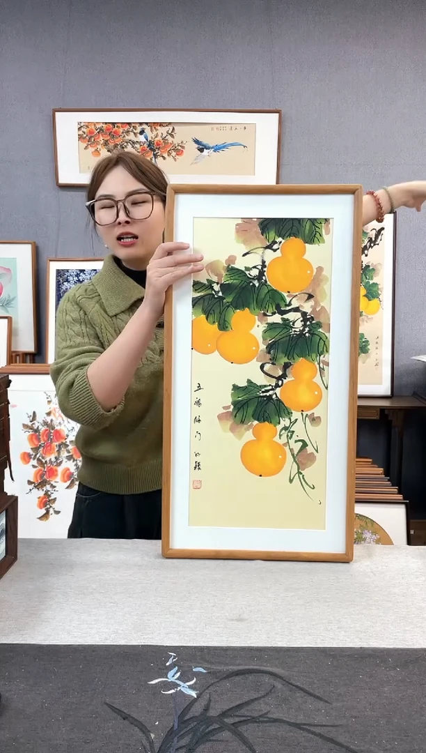 【闪购商品】国画孙颖-纯手绘带框作品-35*68-葫芦