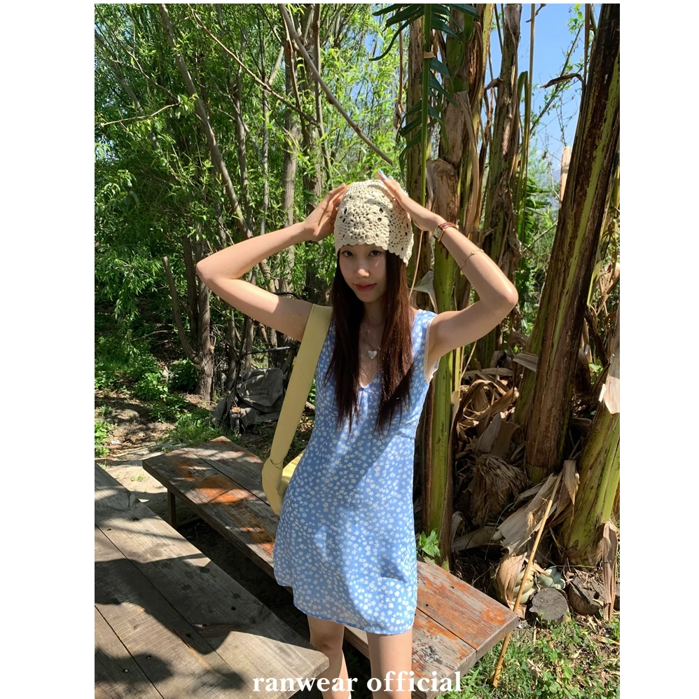 Ranwear私服！泡沫之夏 独家复古春夏碎花裙女V领背心连衣裙