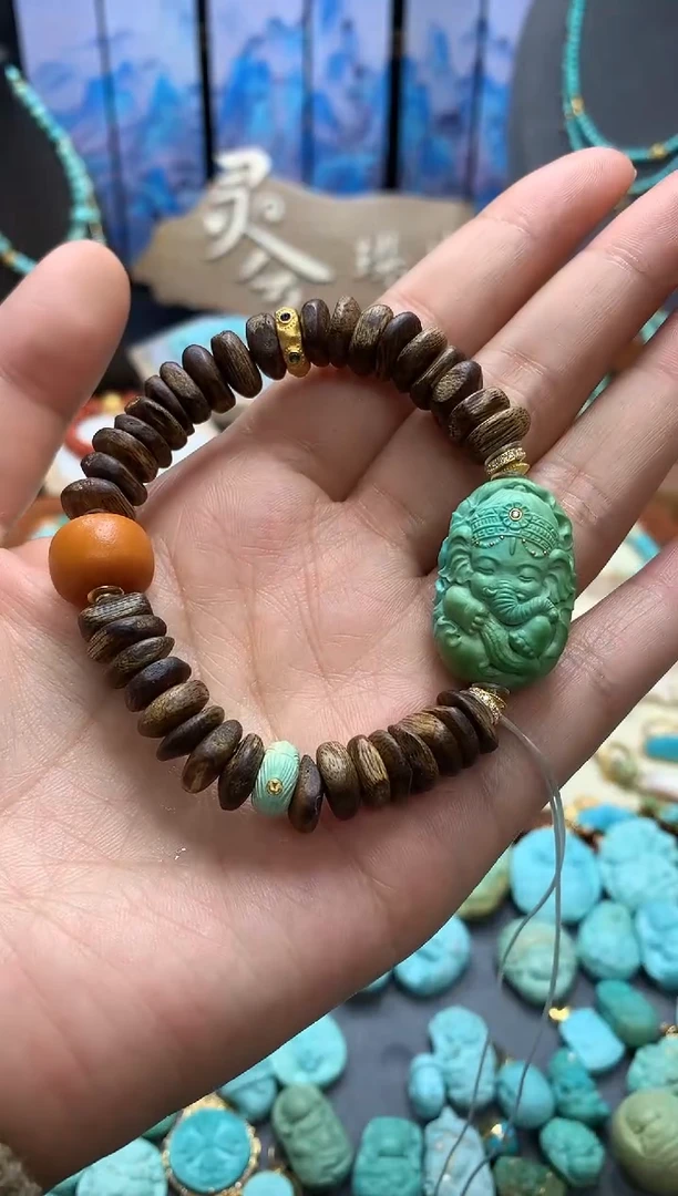 【闪购商品】绿松石手链18K金镶嵌手链