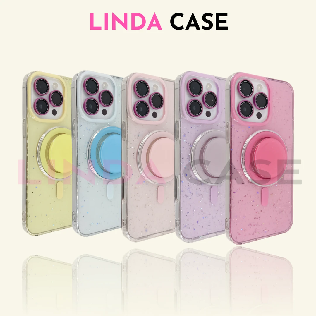 ins风女款闪粉透明壳磁吸支架适用苹果14-16Promax多型号手机壳