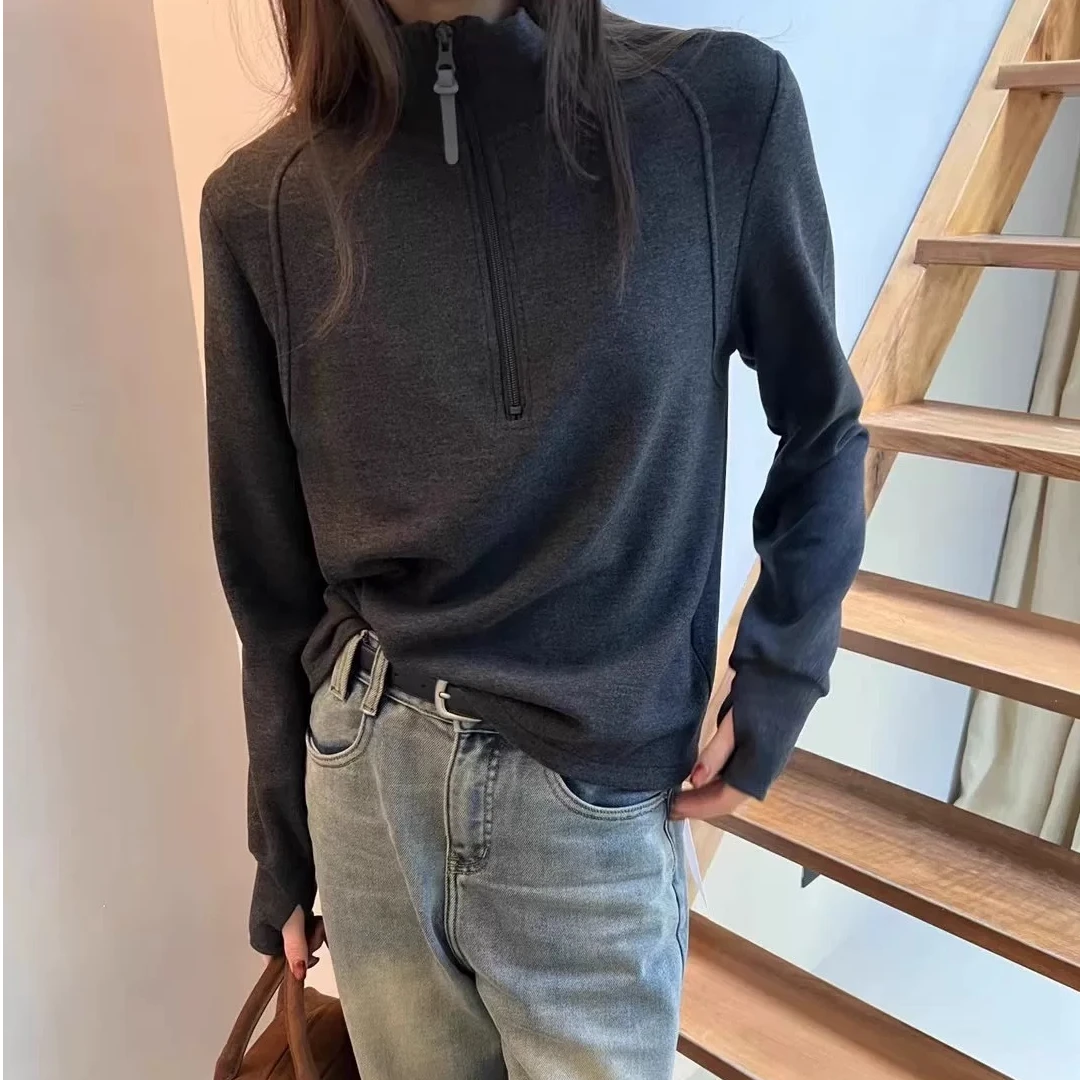 保暖拼接拉链立领套头款显瘦长袖卫衣时尚秋冬翻领休闲AM25890
