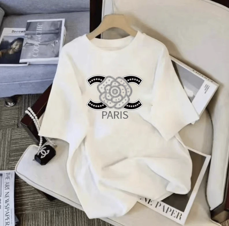 圆领时尚国潮男女情侣同款休闲百搭透气短袖T恤-PARIS山茶花