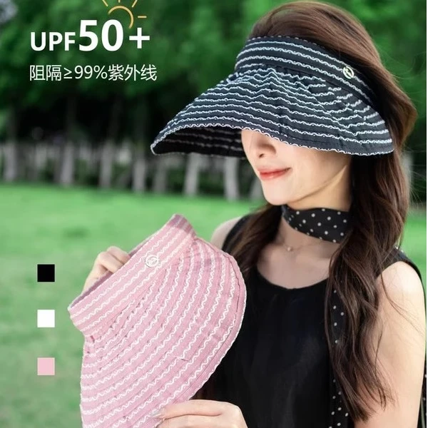 夏季新女帽子随意折叠韩版空顶发箍遮阳帽布帽百搭太阳帽防紫外线