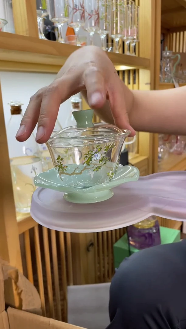 九河芙蕖盖碗梨花白燕绿