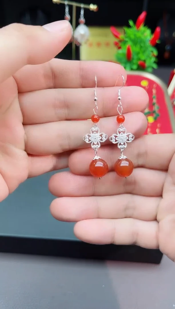 【闪购商品】南红玛瑙耳饰银S925镶嵌421000