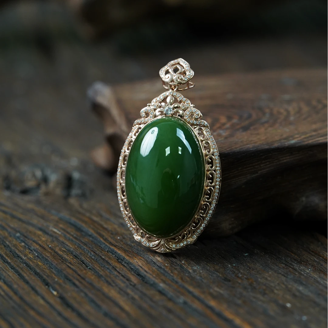 【石缘居珠宝】18K金镶嵌和田玉碧玉热销爆款玉坠吊坠C58-57