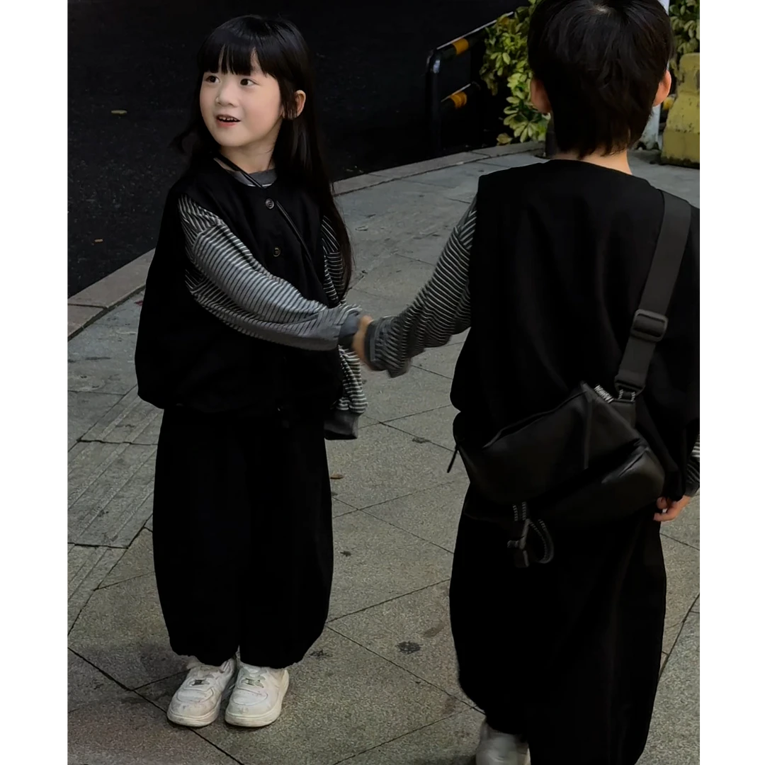 儿童秋季套装新款男女童洋气时尚兄妹马甲坎肩T恤休闲束脚裤