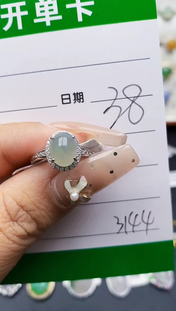 翡翠戒指银S925镶嵌3144