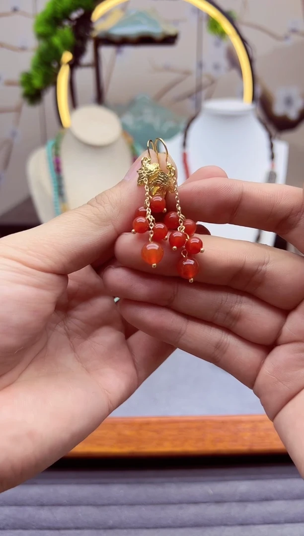 【闪购商品】南红玛瑙耳饰14K金镶嵌E237````