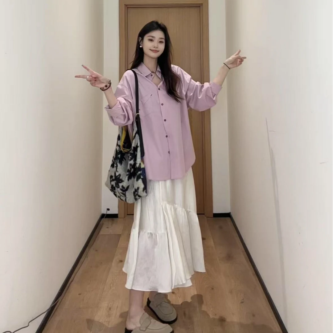 JIUJIU【花漾公园】韩版纯色简约翻领衬衫