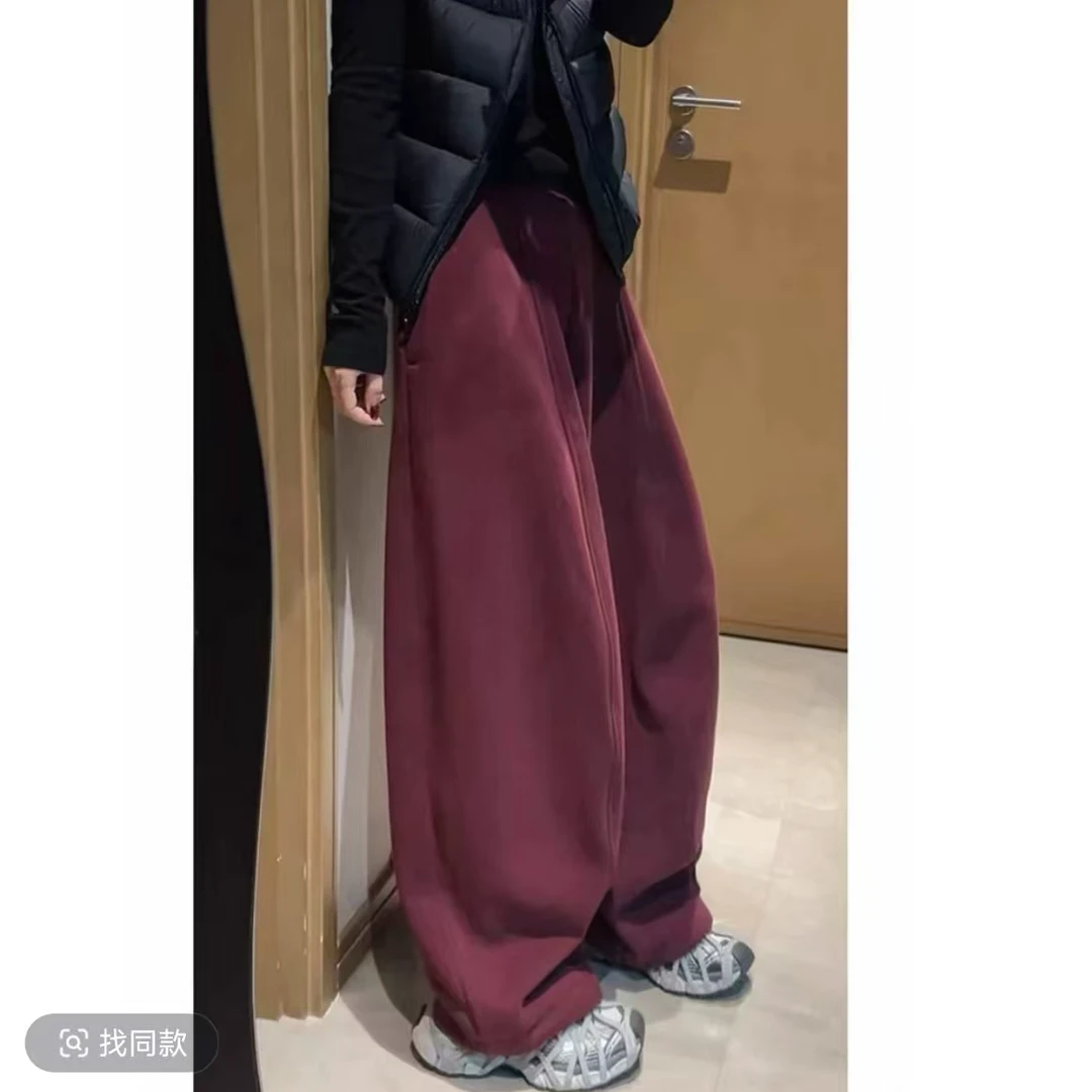 2025欧货新款加厚加绒松紧腰宽松女冬季无廓形弯刀阔腿气球裤女