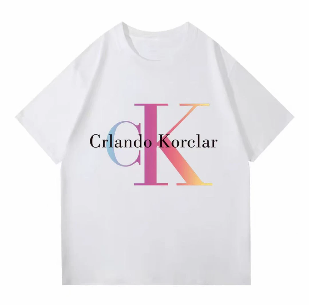 夏季时尚印花潮流春夏卡通圆领设计感短袖-渐变CK字母
