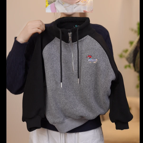 冬装儿童韩版简约潮流百搭拼色拼接腊肠狗卫衣sj4714-QQQQ