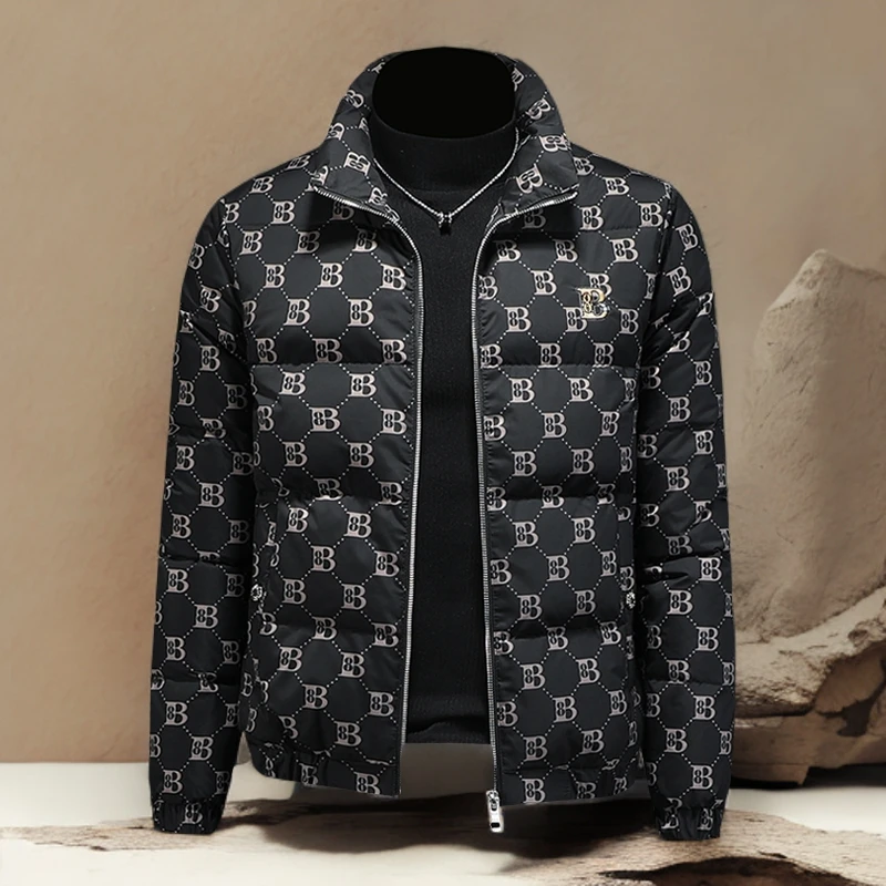 诺顿雷斯欧洲站立领刺绣保暖羽绒服男士冬季新款白鸭绒提花外套潮