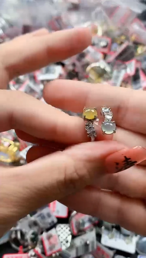 银S925镶嵌戒指翡翠天然A货缅甸翡翠