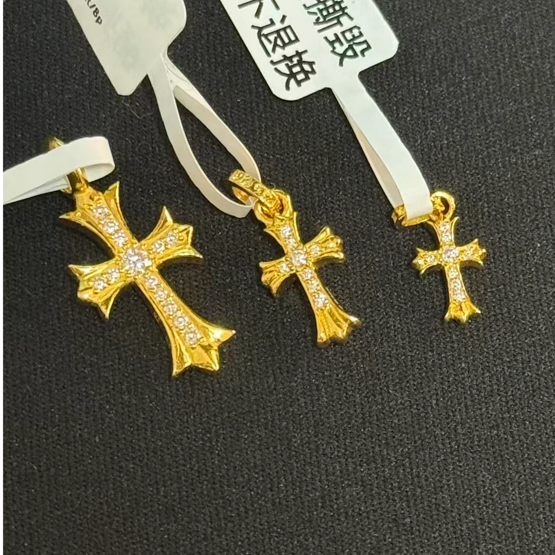 足金999 黄金5G点钻十字架吊坠时尚百搭叠代配件