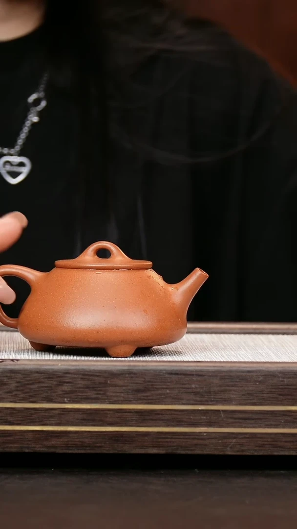茶壶紫砂红泥 平盖石瓢  全手工