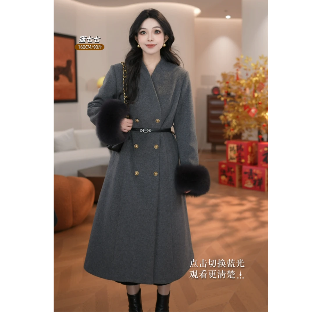 【猫七七】显瘦洋气宽松毛呢加厚冬季气质网红时尚大衣