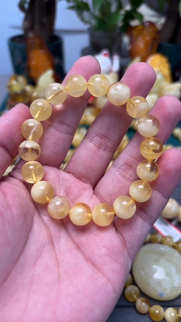 手串蜜蜡未镶嵌p71金白蜜蜡单圈 14.26克 11mm