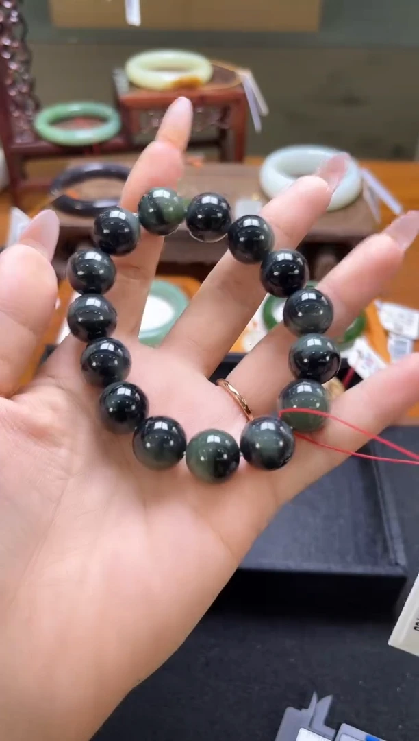 未镶嵌手串和田玉卡14若羌毛毛矿青花 圆珠